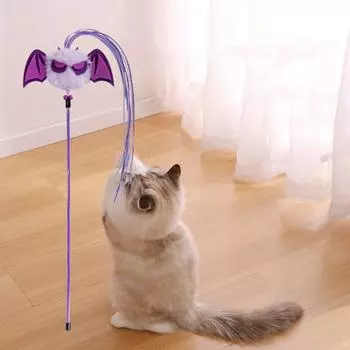 With Bells Tassel Cat Teaser Pole Interactive Halloween Cat Teaser Stick Funny Halloween чёрный
