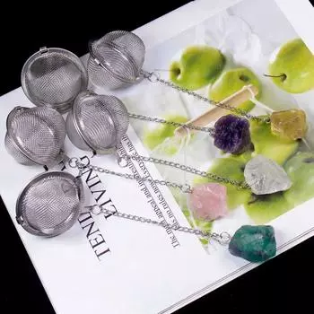 With Chain Natural Crystal Stone Tea Infuser Reusable Fine Mesh Spice Strainer Rustproof Leak Proof Tea Filter Condiments аметист