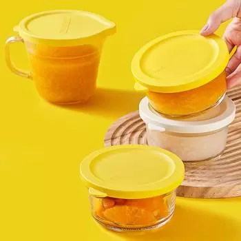 with Clear Scale Glass Cooking Cup with Lids Food Storage Container Fresh Keeping Bowl Home Yellow 350ml