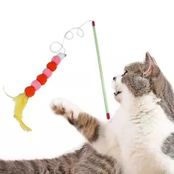 with Feather and Bell Cat Playing Stick Kitten Interactive Toy Cat Teaser Wand Cat Wire Chaser синий
