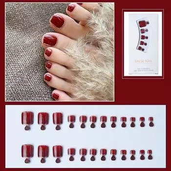 With Glue Full Cover False Nails False Toenails Rhinestone Fake Toenails Short Nails Patch XZ443