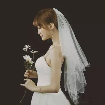 With Hair Comb Hair Clip Sweet Wedding Gauze Bride Accessories Bridal Veil Bride s Head Gauze ribbon bow hair comb