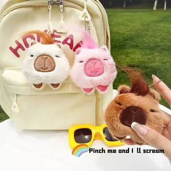 with Hair Squeeze Capybara Keychain Soft Chirping Kapibara Pendant Car Key Pendant розовый