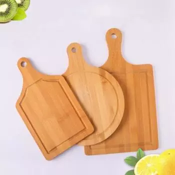 With Handle Chopping Board Reusable Serving Tray Food Board Wooden Pizza Board Restaurant Style B