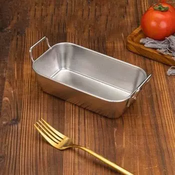 With Handle Fried Food Trays Durable Flat Dish Basket Snack Plate Home 16.5X10.5cm-silver