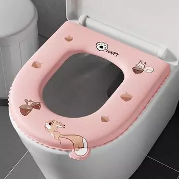 With Handle Toilet Seat Cushion Waterproof Closestool Mat Cute Toilet Seat Cover Household розовый