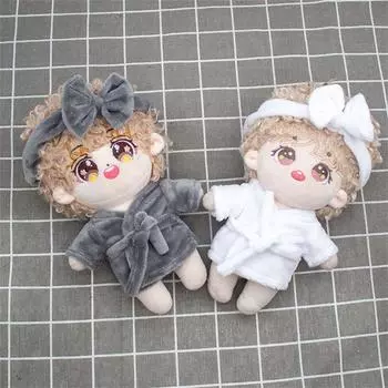 with Headband Cotton Doll Bathrobe 10/15/20cm Doll Sleep Clothes Doll Pajamas Girls Gift Pink-20cm