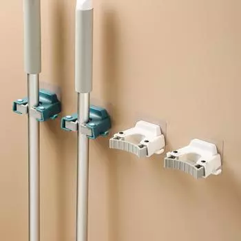with Hook Mop Rack Punch-free Mop Clamp Hook Simple Wall-mounted Mop Holder Home белый/синий