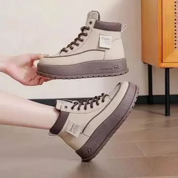 With Laces Lace-up Elegant Medium Heels Ladies Shoes Chunky Platform Anti Slip Y2k on Offer Comfortable 39 Pu Women s Snow Boots 35