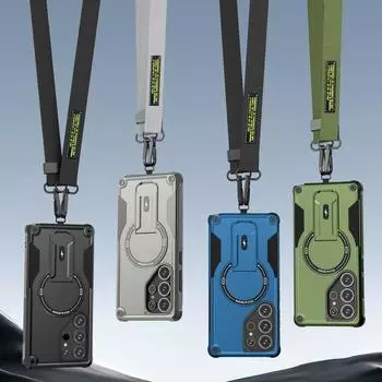 With Lanyard Necklace Armor Case for Samsung Galaxy S25 Ultra S24 Plus A55 A56 A54 5G A15 A16 A14 A35 A36 Dual Layer Funda Cases for Galaxy S25 чёрный