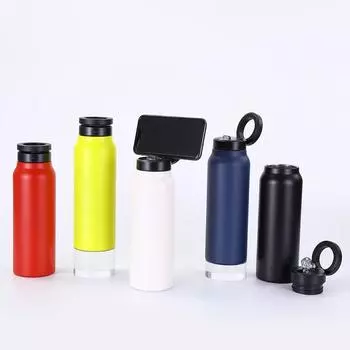 with Magnetic Phone Holder Vacuum Flasks 24Oz Thermos Cup Portable Insulated Water Bottle Camping чёрный
