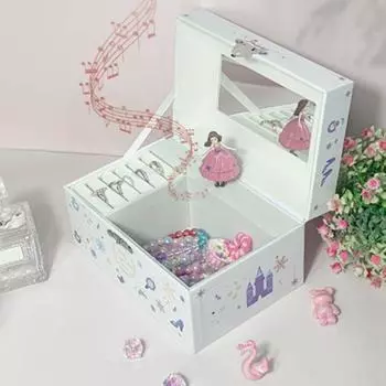 With Mirror Children Musical Ornaments Cute Jewelry Storage Box Princess Music Box Birthday Gift белый