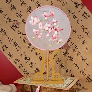 with Pendant Chinese Style Fan Tuan Fan Silk Fan Vintage Embroidery Fan Photography Prop Style 1