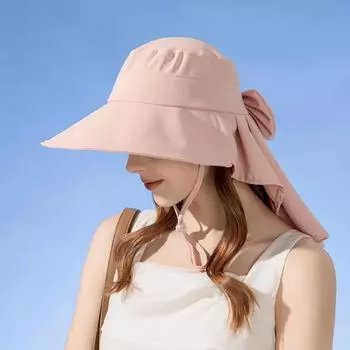 with Ponytail Hole Sunshade Bucket Hat Big Bowknot Aiti UV Fishman Hat Bow Sun Hat Beach розовый