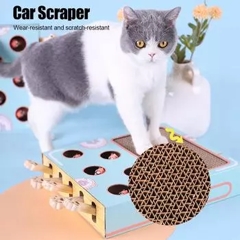 With Scratcher Cat Toy Chase Hunt Mouse Maze Interactive Educational Cat Hit Gophers 3 in 1 Cat Game Box Funny Cat Stick синий