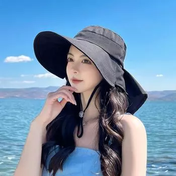 with Shawl Sunshade Bucket Hat Big Bowknot Aiti UV Fishman Hat Fashion Bow Sun Hat Outdoor розовый