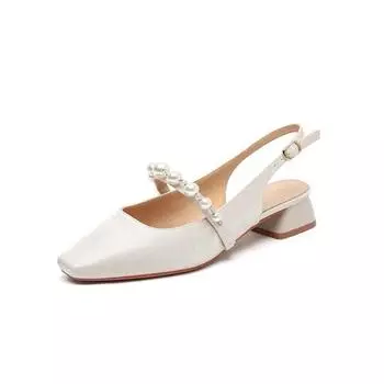 With skirt fashion bag head sandals women s 2025 new French pearl thick heel single shoes back empty evening wind lady shoes 35