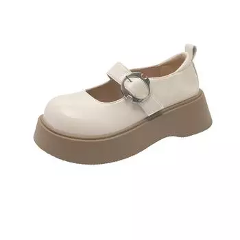 With skirt Mary Jane shoes, new spring and summer muffin platform single shoes, white one-word buckle strap small leather shoes 35