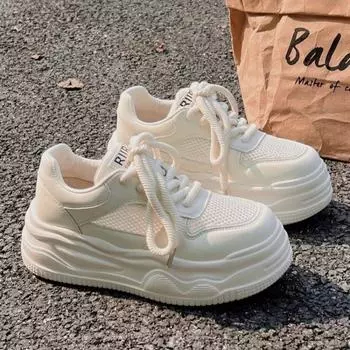 With skirt mesh breathable little white shoes women s 2024 new summer thin mid-heel board shoes fashion milk huhu casual shoes 35
