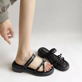 With skirt silver slippers women s summer wear new bow beautiful low heel cool slippers 35 чёрный