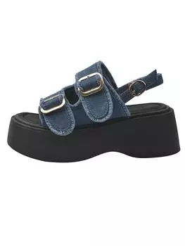 With skirt temperament beautiful platform sandals women s summer wear advanced sense 2025 new versatile Roman wedge shoes 35 джинсовый синий