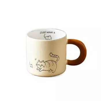 with Spoon Cat Vintage Mug Cute Cat Pattern Cartoon Cat Drinkware Ceramic Coffee Cup Breakfast Style 4
