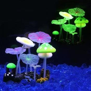 With Sucker Simulation Mushroom Artificial Plants Aquarium Water Grass Fish Tank Ornament A