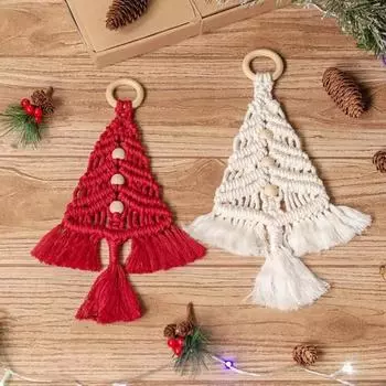 With Tassels Woven Christmas Tree Pendant Soft Exquisite Cotton Thread Christmas Ornament Handmade Xmas Tree Decoration бежевый