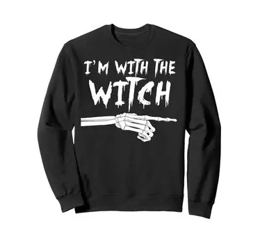 with the witch funny Matching Halloween Couples Costume Sweatshirt I m