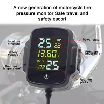 With USB Charger QC 3.0 LCD Display 2 External Sensors Motorcycle TPMS Tyre Tire Pressure Monitoring System Alarm Accessories чёрный