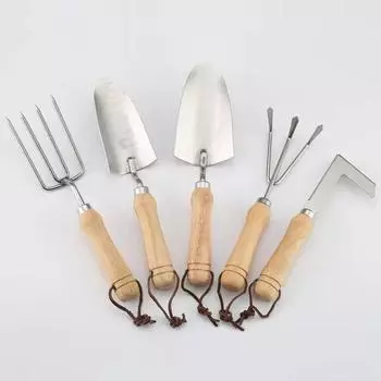 with Wooden Handle Garden Shovel Rake Shovel Stainless Steel Crevice Weeding Tool Patio four-tine rake