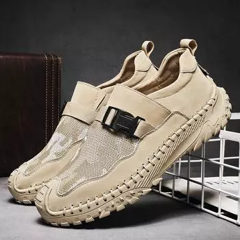 Withdrawal of high-end mesh sneakers Men s leather breathable hollow mesh shoes Thin 38