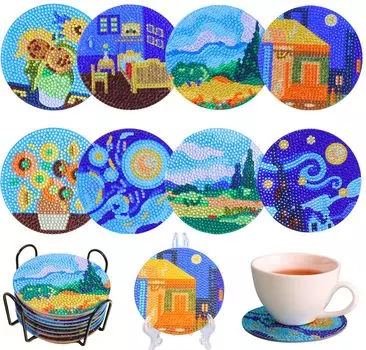 WiTwo Diamond Art Set Beginner Diamond Art Kit Beginner Diamond Art Coaster Adults Children with Holder (1605)