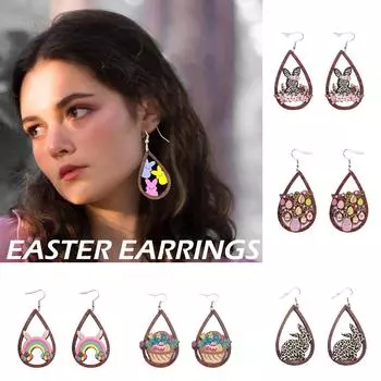 Wiwilys деревянные пасхальные серьги красочные яйца кролик серьги-капли пасхальный кролик серьги для женщин пасхальные аксессуары ювелирные изделия подарки One Size