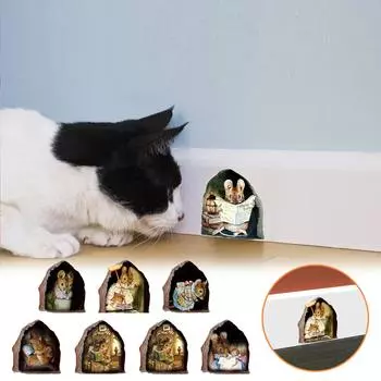 Wiwilys интересная наклейка с крысиной норой, 3D наклейки на стену, настенная наклейка с мышью в отверстии, забавные художественные наклейки для домашнего декора гостиной One Size