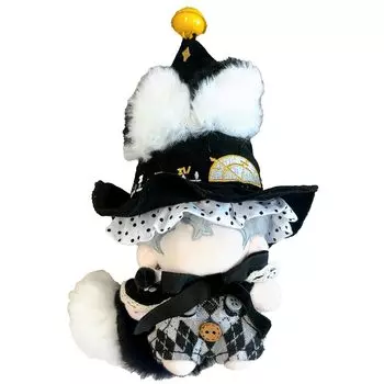 Wizard Plush Clothes and Collar for 10cm Plush Kigurumi Otaku Kpopdoll Costume [Hat, Tail, Overalls, Set] Doll, Black, Clothes, Accessories, чёрный