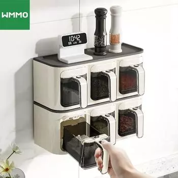 WMMO настенный органайзер для приправ, набор из 3 солонок, подставка для специй, ящик для хранения, сахарница, банка с ложками