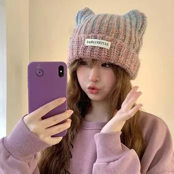 WN шапка постепенно меняет цвет милая остроконечная шапка маленький дьявол шерстяная шапка осень и зима новая теплая универсальная вязаная шапка-пуловер elastic