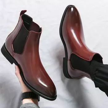 Wniter Designer Fashion New Male Pointed Red Chelsea Ankle Boots Men Casual Luxury High Top Platform Shoes Zapatos Hombre 38