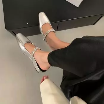 внутренняя высота увеличивается на 3 см французские тапочки-мешки женские туфли верхняя одежда весна-лето 2025 серебристые туфли Мэри Джейн полуподнос одинарные 35 чёрный