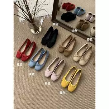 внутренняя высота увеличивается замша светлый рот красные одиночные туфли женские весенние новые туфли на толстой подошве с одной педалью с юбкой желтые шапочки 35 красный