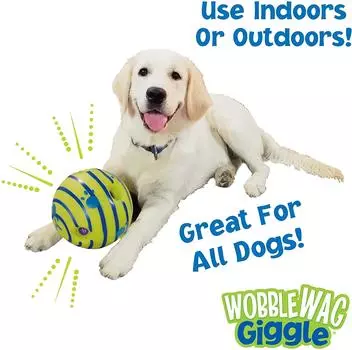 Wobble Wag Giggle Glow Ball Interactive Dog Toy Fun Giggle Sounds When Rolled or Shaken Pets Know Best As Seen on TV 7cm белый