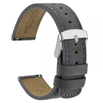 [WOCCI] Quick Release Leather Watch Strap 18mm Nubuck Watch Band GraySilver Buckle
