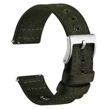 [WOCCI] ремень для часов из холста 20 мм ремешок для часов вышитый тканевый сменный ремешок для часов быстросъемный армейский зеленый/серебряный пряжка