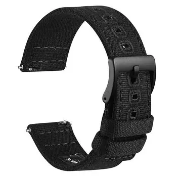 [WOCCI] watch belt canvas 19mm watch band Embroidered cloth watch replacement strap Quick Release black/black buckle