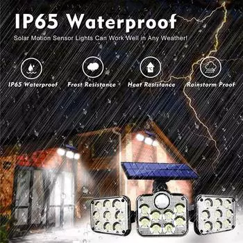 водонепроницаемый уличный солнечный светильник с 3 головками, датчик движения, широкоугольное освещение 270 градусов, водонепроницаемые светильники, настенный светильник для сада, гаража 138LED-Integrated type