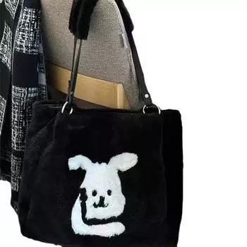 Wofanyi нишевая высококачественная сумка-тоут с изображением пушистого кролика 2024 года, новая симпатичная плюшевая сумка-тоут одинарная чёрный