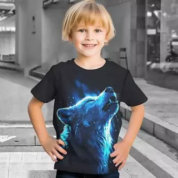 Wofl Смешная футболка для детей, дети, животные, волк, 3D-принт, мальчики, девочки, повседневные футболки, футболки на день рождения, детская одежда, топ 100