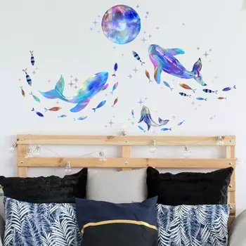 WOHAHA Wall Sea Dazzling School of Shining Wall Wall Wall Водонепроницаемый клей для гостиной и дома Включая наклейку, Стильная, Животные, Киты, Рыбы,