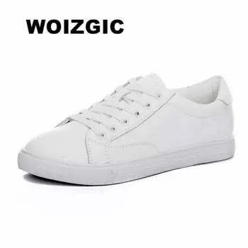 WOIZGIC Women s Ladies Female Genuine Leather White Shoes Flats Lace Up Moccasins Spring Autumn Vulcanized Shoes Korean 35 розовый